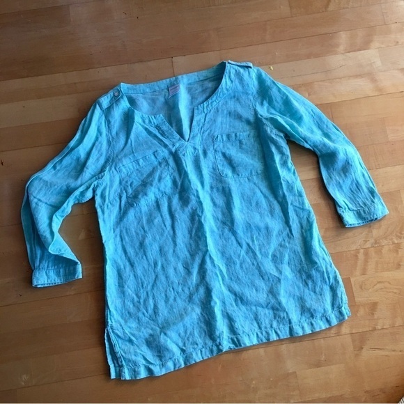 Lands' End Tops - Lands’ End 100% Linen Tunic, Aqua Blue, Size 14